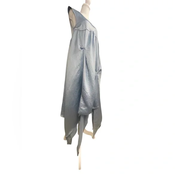 Collina Strada Dara Light Blue Satin Midi Dress Drapey Asymmetric Avant Garde - Picture 11 of 16